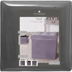 Atmosphera Poef/hocker - opbergbox - zilvergrijs - PU/MDF - 38 x 38 cm