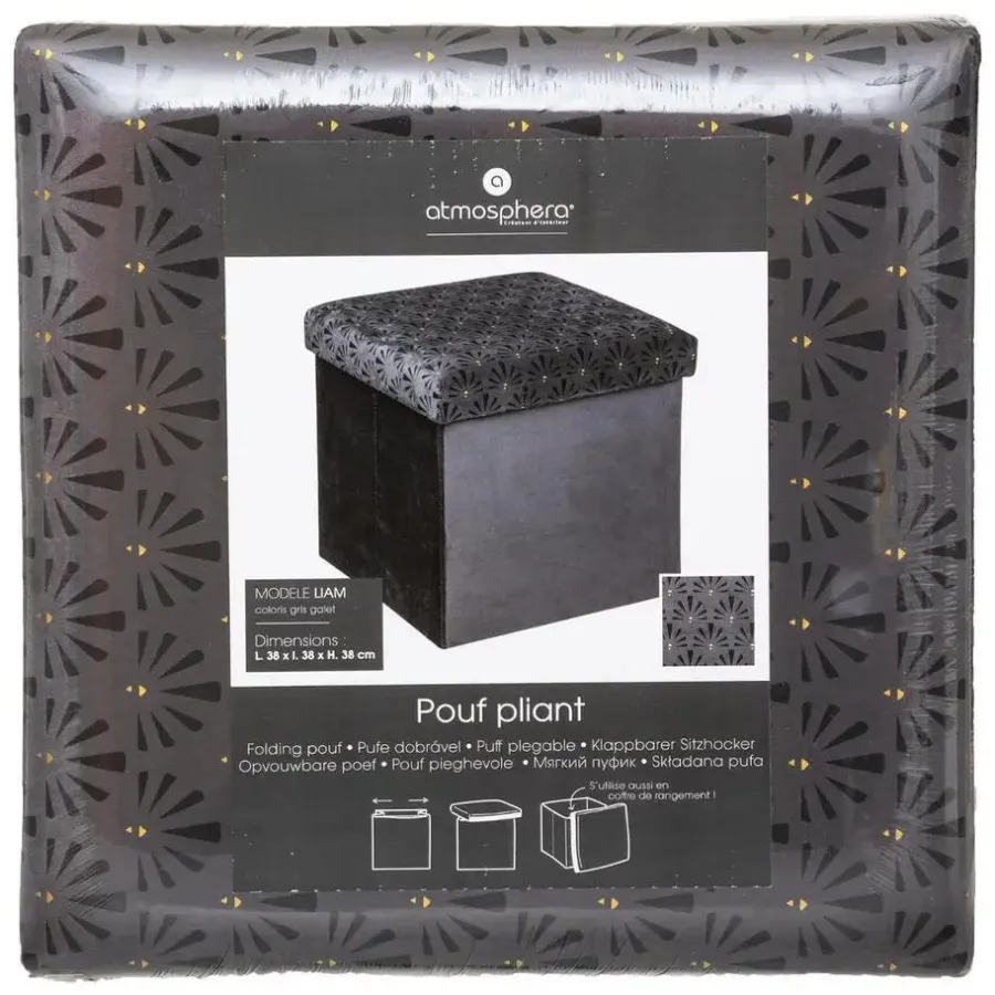 Poefen-Atmosphera Storage Poef/hocker - Opvouwbaar - Donkergrijs - 38x38 cm