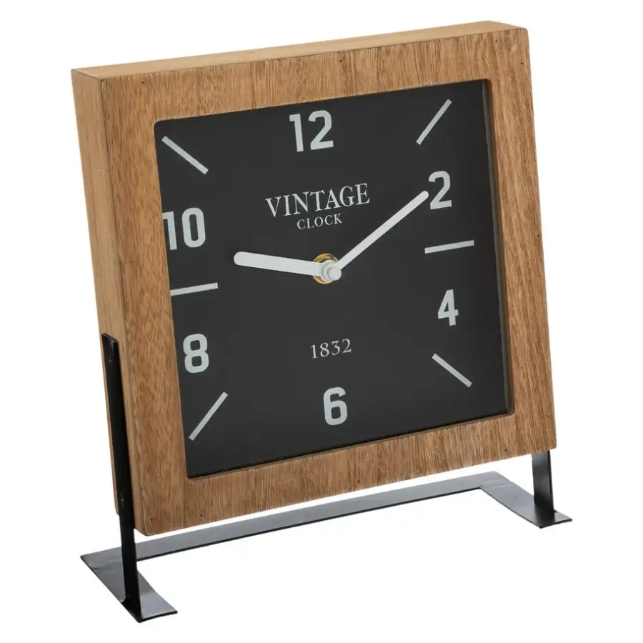 Klokken-Atmosphera Tafelklok Swiss op standaard - bruin/zwart - D20 cm