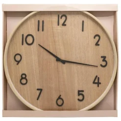 Atmosphera Wandklok/muur klok - Woody - Dia 55 cm - hout - beige
