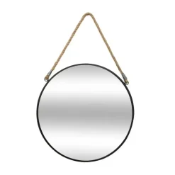 Spiegels-Atmosphera Wandspiegel - rond - zwart - met touw - metaal - 38 cm