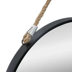 Spiegels-Atmosphera Wandspiegel - rond - zwart - met touw - metaal - 38 cm