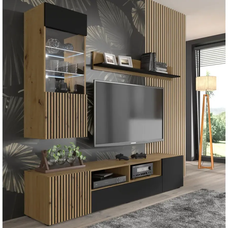 Wandkasten-Homlando AURIS hangkast 1D artisan eiken / zwart mat