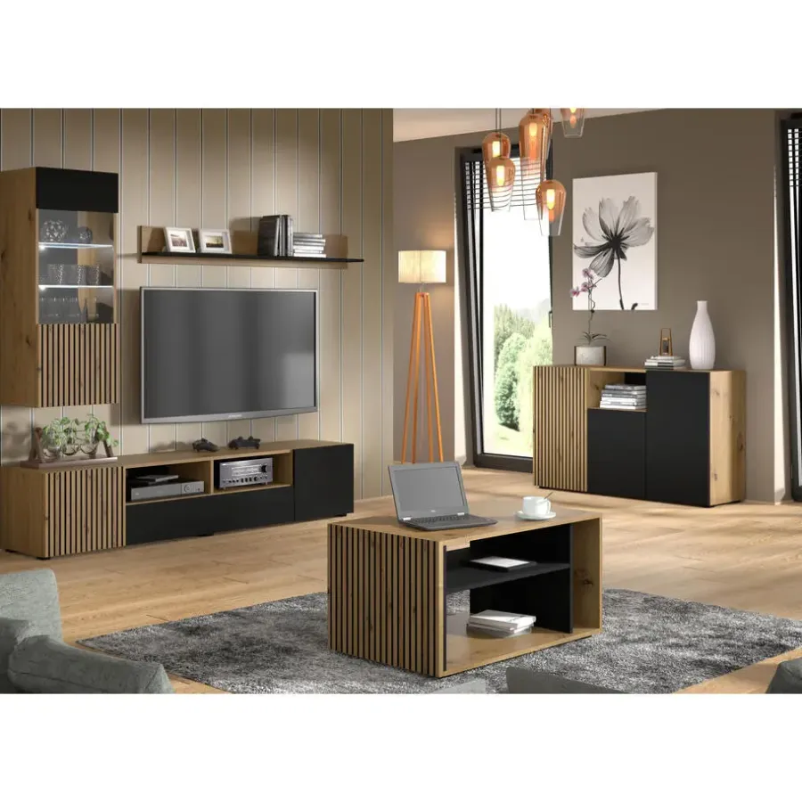 Wandkasten-Homlando AURIS hangkast 1D artisan eiken / zwart mat