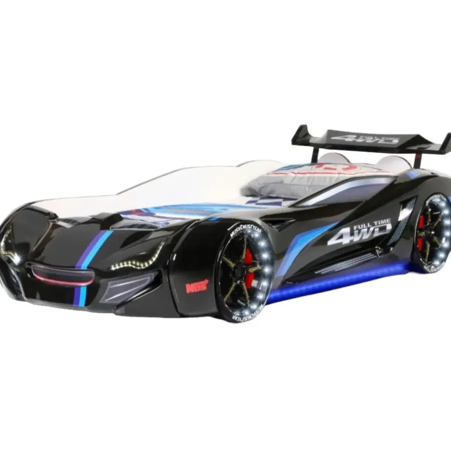 Merkloos Autobed - Met licht en geluid - Street Racer - 236x119x68 cm - Zwart