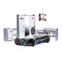 Merkloos Autobed - Met licht en geluid - Street Racer - 236x119x68 cm - Zwart