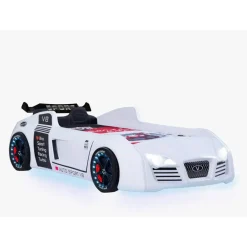 Merkloos Autobed - Racebed - Met LED en sounds - V8 Sport - 239x127x72 cm - Wit