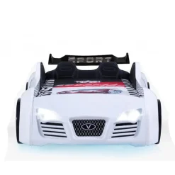 Merkloos Autobed - Racebed - Met LED en sounds - V8 Sport - 239x127x72 cm - Wit