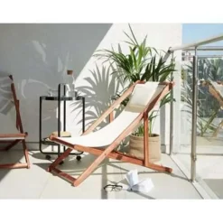 Ligbedden-Beliani AVELLINO - Strandstoel - Donkere houtkleur - Polyester