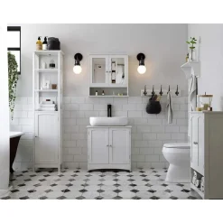 Spiegelkasten-ACAZA Badkamerkast met twee spiegels - 56x13x58 cm - wit