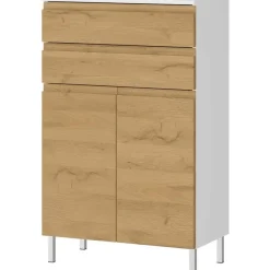 Hoge Kasten-Germania Badkamerkast Torres 60cm met 2 deuren & 2 lades - eikdecor/wit