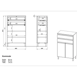 Hoge Kasten-Germania Badkamerkast Torres 60cm met 2 deuren & 2 lades - eikdecor/wit