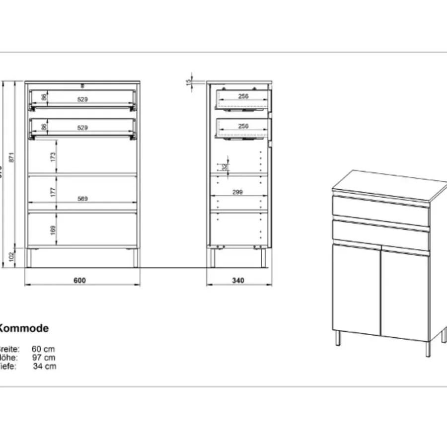 Hoge Kasten-Germania Badkamerkast Torres 60cm met 2 deuren & 2 lades - eikdecor/wit