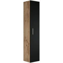 Badplaats Badkamerkast Pluto 30 x 30 x 150 cm - Kastanje Eiken met Zwart -