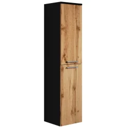 Hoge Kasten-Badplaats Badkamerkast Saturnus 35 x 35 x 130 cm - Eiken met Zwart - Hangende