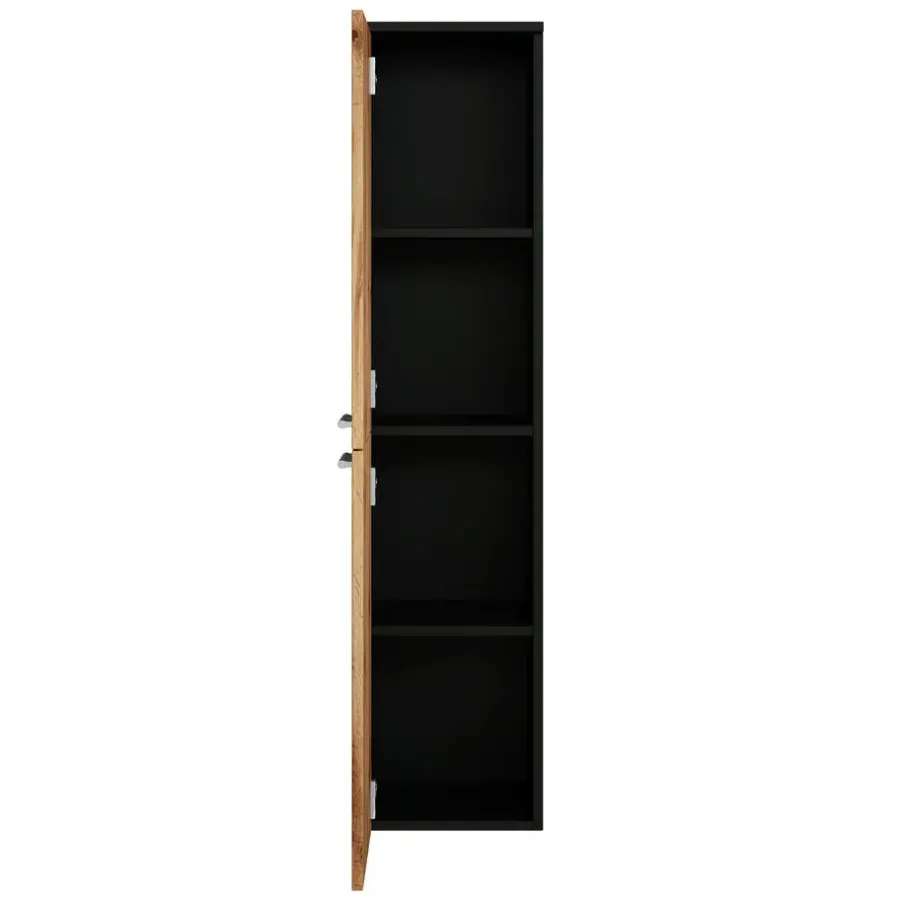 Hoge Kasten-Badplaats Badkamerkast Saturnus 35 x 35 x 130 cm - Eiken met Zwart - Hangende