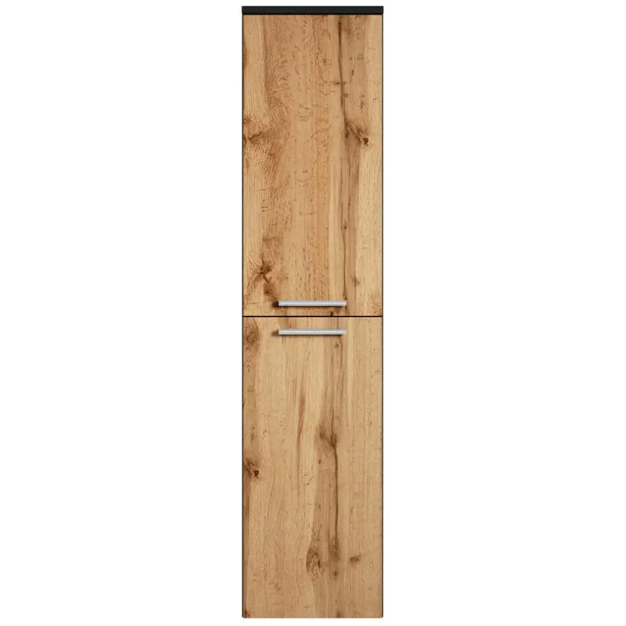 Hoge Kasten-Badplaats Badkamerkast Saturnus 35 x 35 x 130 cm - Eiken met Zwart - Hangende