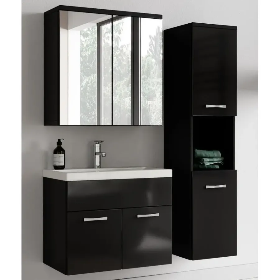Badmeubelsets-Badplaats Badkamermeubel Set Montreal 60 cm - Zwart Hoogglans - Badmeubel met