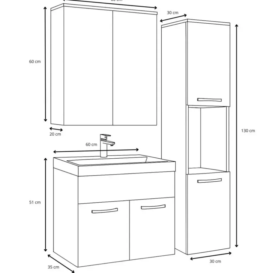 Badmeubelsets-Badplaats Badkamermeubel Set Montreal 60 cm - Zwart Hoogglans - Badmeubel met