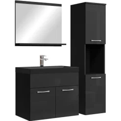 Badmeubelsets-Badplaats Badkamermeubel Set Montreal 60 x 35 cm - Hoogglans Zwart - Badmeubel