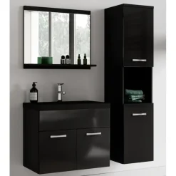 Badmeubelsets-Badplaats Badkamermeubel Set Montreal 60 x 35 cm - Hoogglans Zwart - Badmeubel