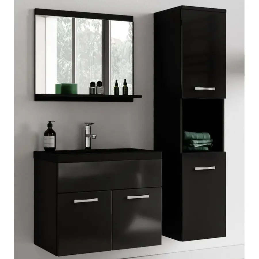 Badmeubelsets-Badplaats Badkamermeubel Set Montreal 60 x 35 cm - Hoogglans Zwart - Badmeubel