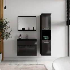 Badmeubelsets-Badplaats Badkamermeubel Set Montreal 60 x 35 cm - Hoogglans Zwart - Badmeubel