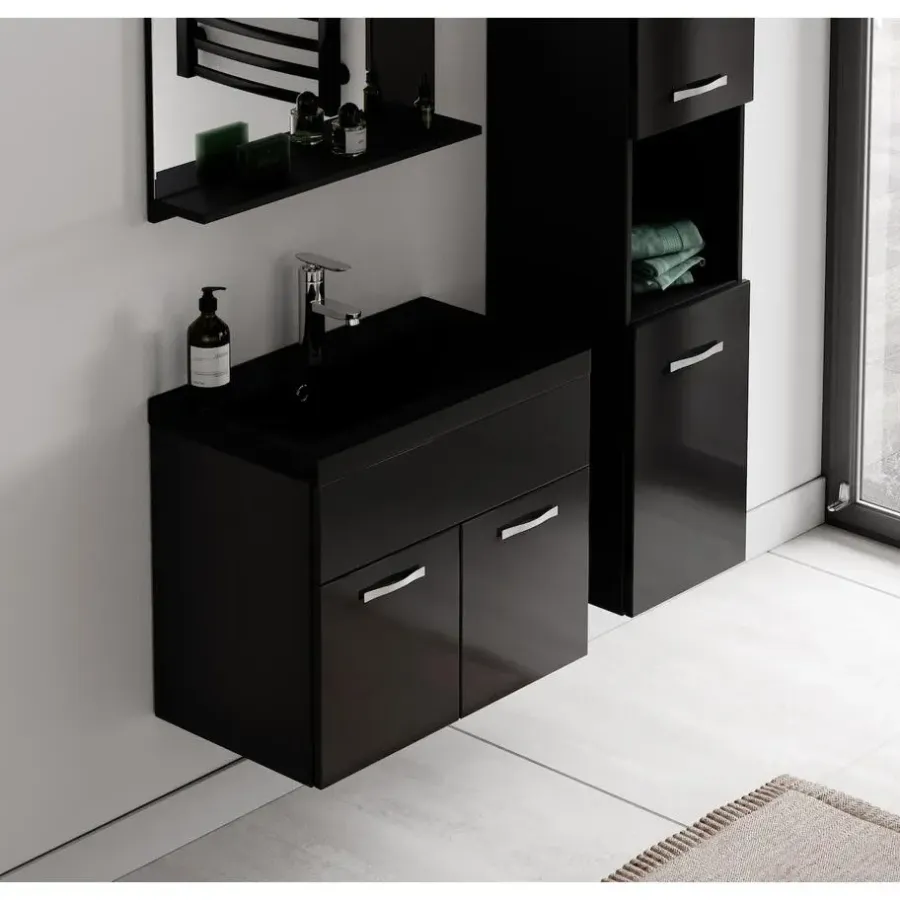 Badmeubelsets-Badplaats Badkamermeubel Set Montreal 60 x 35 cm - Hoogglans Zwart - Badmeubel