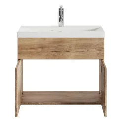 Badplaats Badkamermeubel Montreal 60 x 35 cm – Bruin Eiken – Wastafel met
