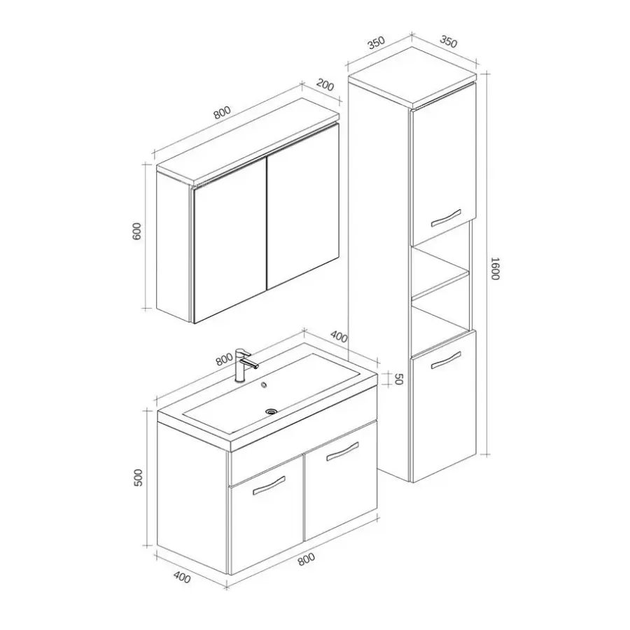 Badplaats Badkamermeubel Set Paso 80 x 40 cm - Grijs Eiken - Badmeubel met