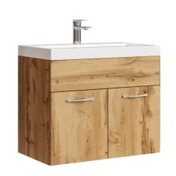 Wastafelkasten-Badplaats Badkamermeubel Montreal 60 x 35 cm – Eiken – Wastafel met Onderkast
