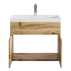 Wastafelkasten-Badplaats Badkamermeubel Montreal 60 x 35 cm – Eiken – Wastafel met Onderkast