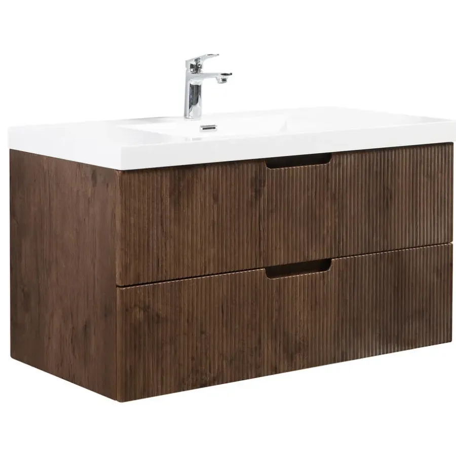 Badplaats Badkamermeubel Set Thermis 100cm - Walnoot Bruin - Badmeubel met