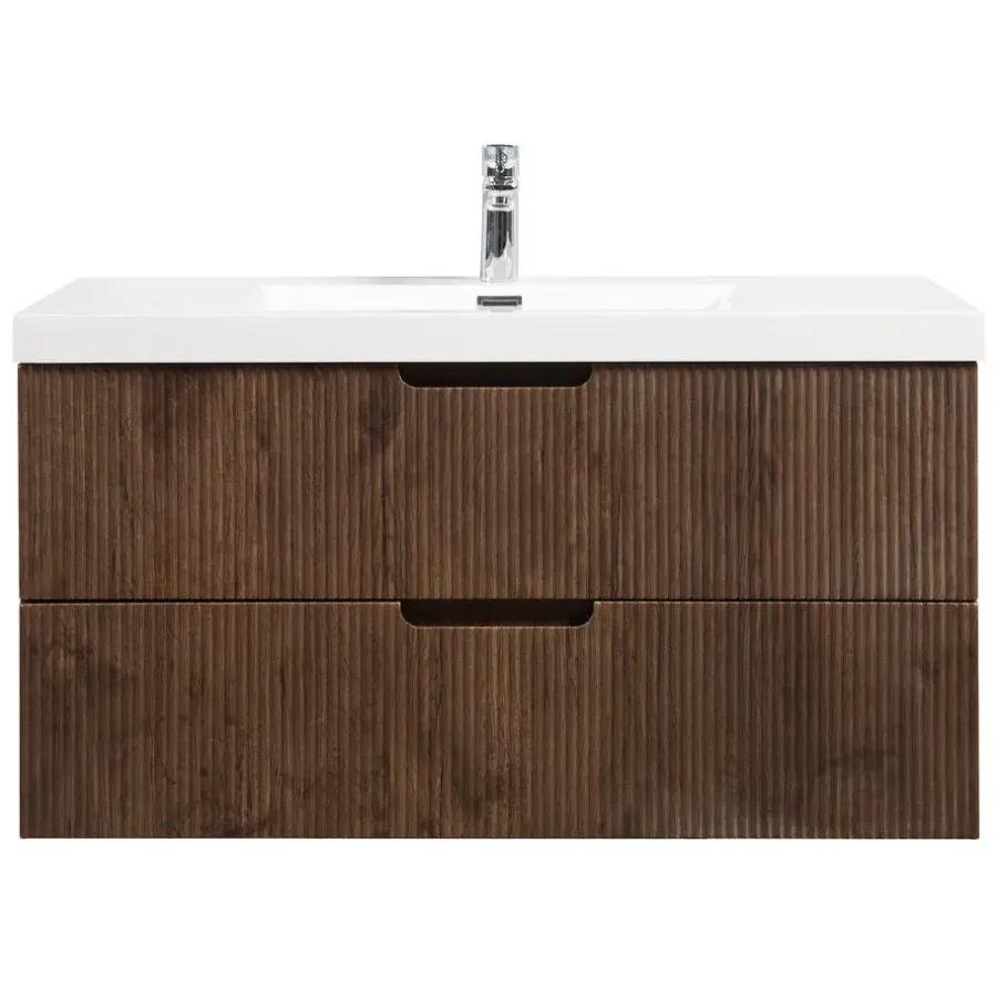 Badplaats Badkamermeubel Set Thermis 100cm - Walnoot Bruin - Badmeubel met
