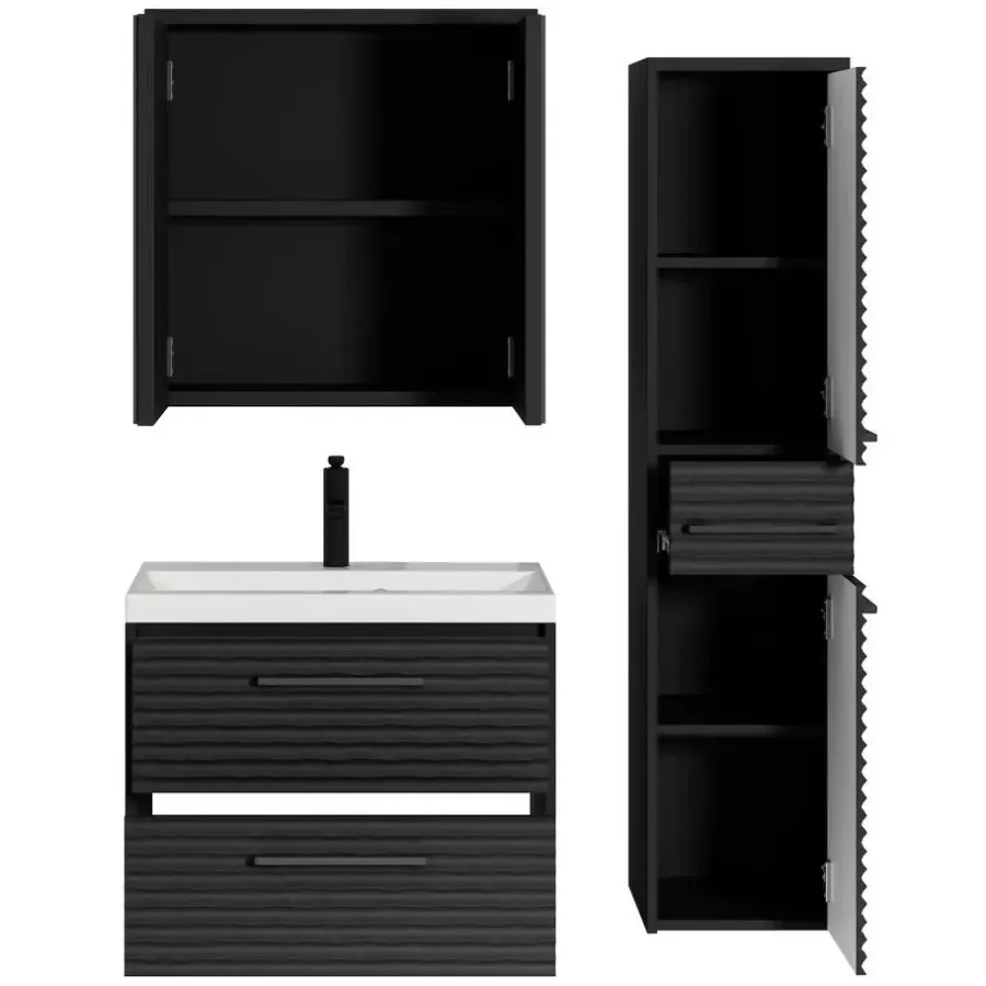 Badmeubelsets-Badplaats Badkamermeubel Set Etna 60 cm – Mat Zwart – Hangend Badmeubel met