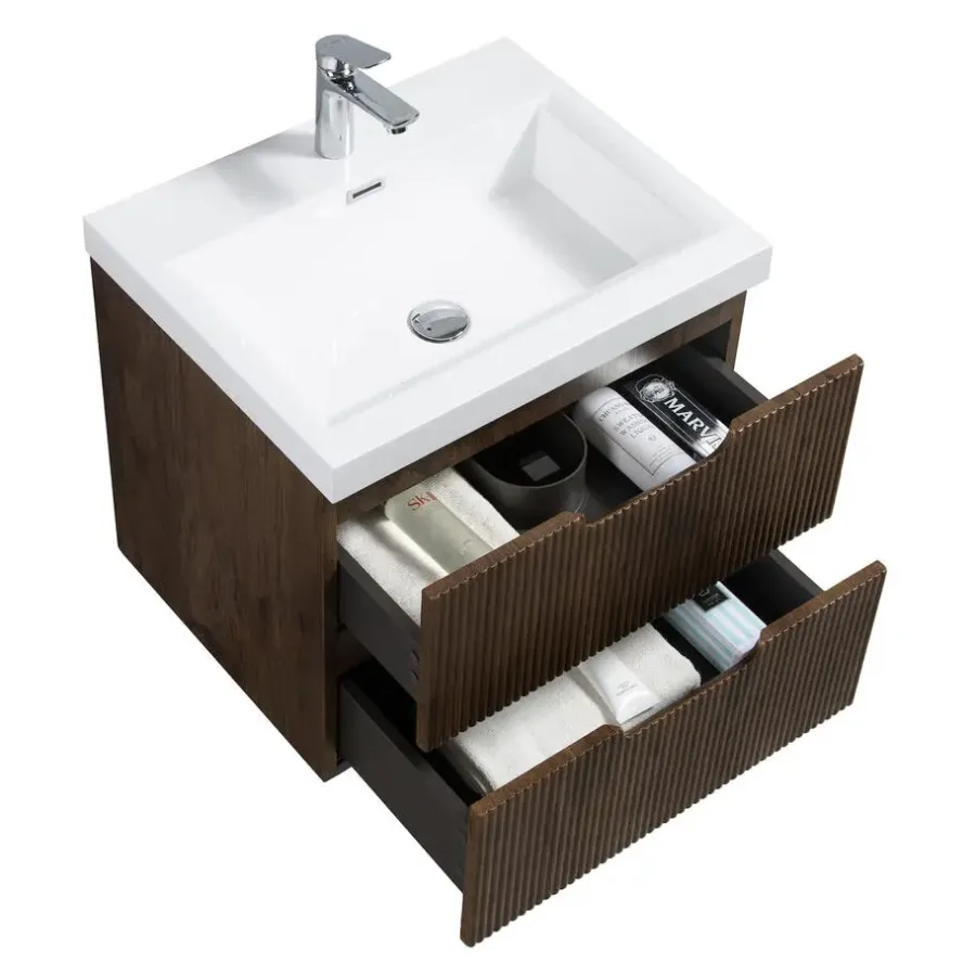Badmeubelsets-Badplaats Badkamermeubel Set Thermis 60cm - Walnoot Bruin - Badmeubel met
