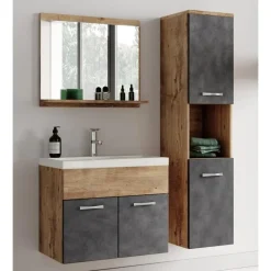 Badmeubelsets-Badplaats Badkamermeubel Set Montreal 60 cm - Kastanje Eiken met Donker Grijs -