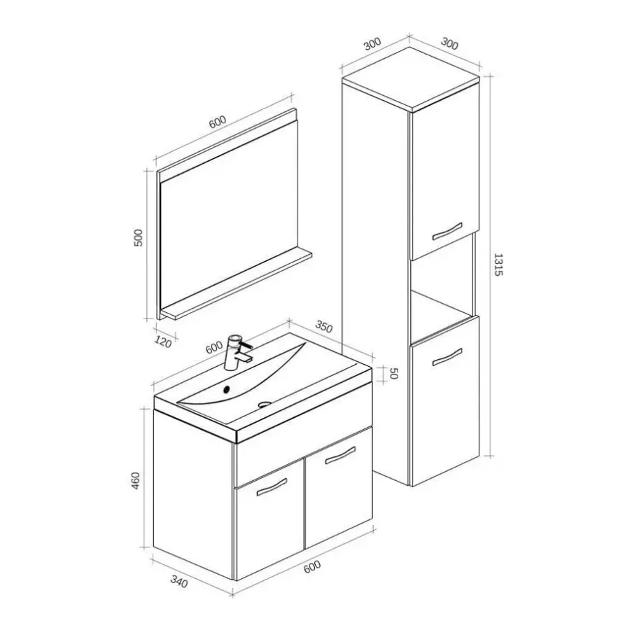 Badmeubelsets-Badplaats Badkamermeubel Set Montreal 60 cm - Kastanje Eiken met Donker Grijs -