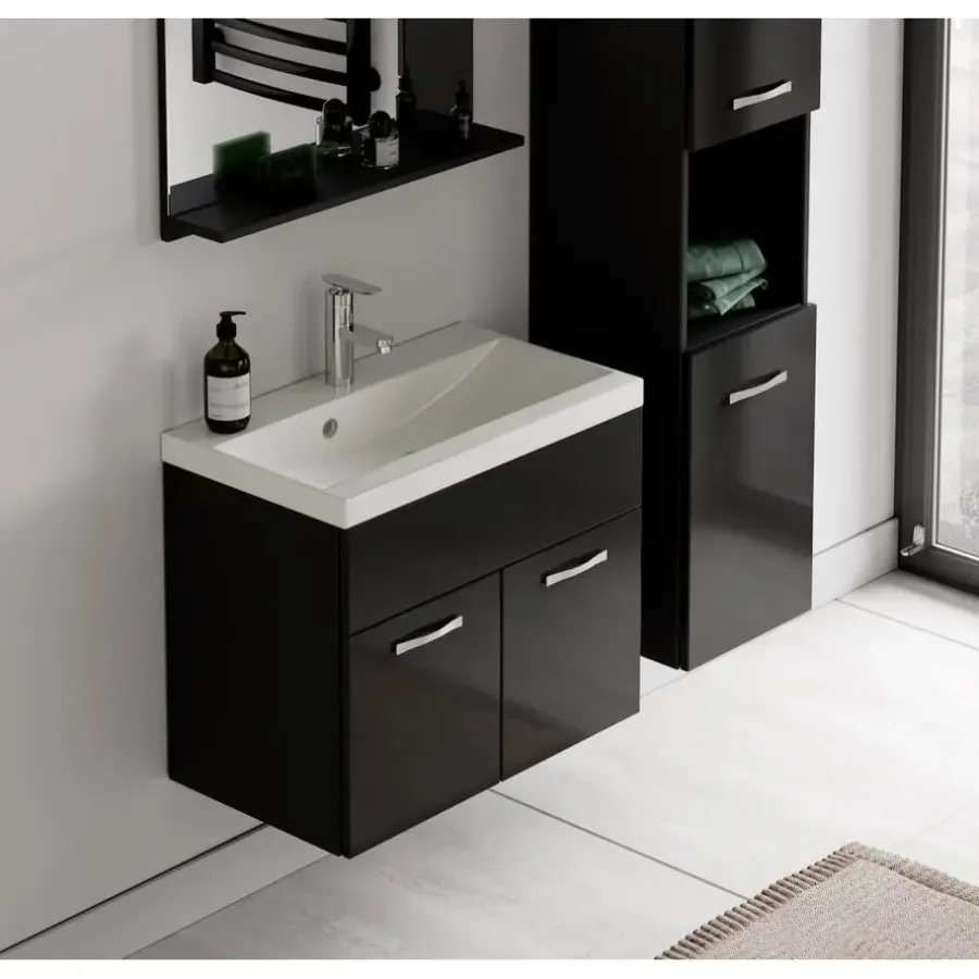 Badplaats Badkamermeubel Set Montreal 60 x 35 cm - Zwart Hoogglans - Badmeubel