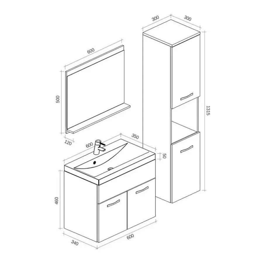 Badplaats Badkamermeubel Set Montreal 60 x 35 cm - Zwart Hoogglans - Badmeubel