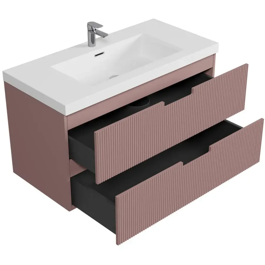 Badmeubelsets-Badplaats Badkamermeubel Set Thermis 100cm - Roze - Badmeubel met Wastafel