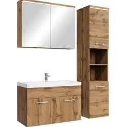 Badmeubelsets-Badplaats Badkamermeubel Set Paso 80 x 40 cm - Eiken - Badmeubel met spiegelkast