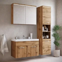 Badmeubelsets-Badplaats Badkamermeubel Set Paso 80 x 40 cm - Eiken - Badmeubel met spiegelkast