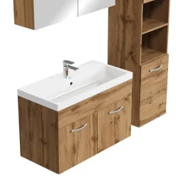 Badmeubelsets-Badplaats Badkamermeubel Set Paso 80 x 40 cm - Eiken - Badmeubel met spiegelkast