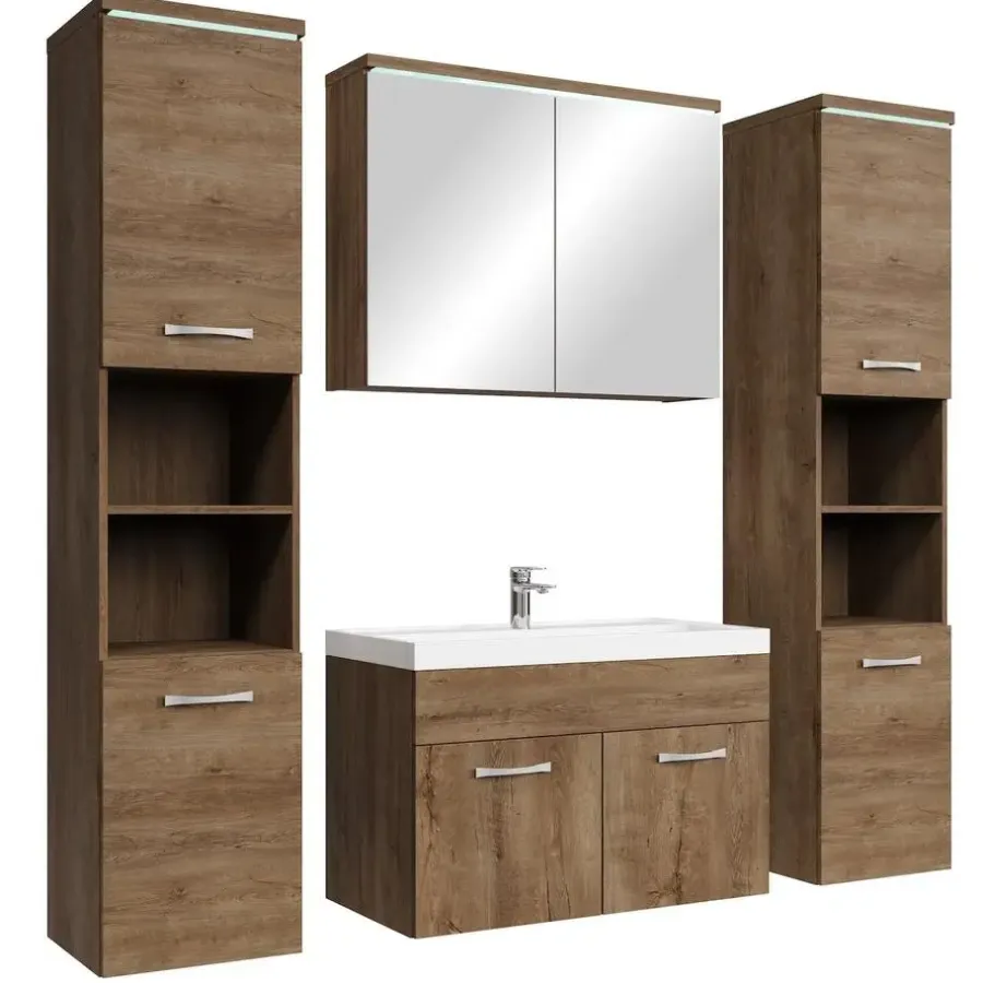Badplaats Badkamermeubel Set Paso XL 80 x 40 cm - Bruin Eiken - Badmeubel met