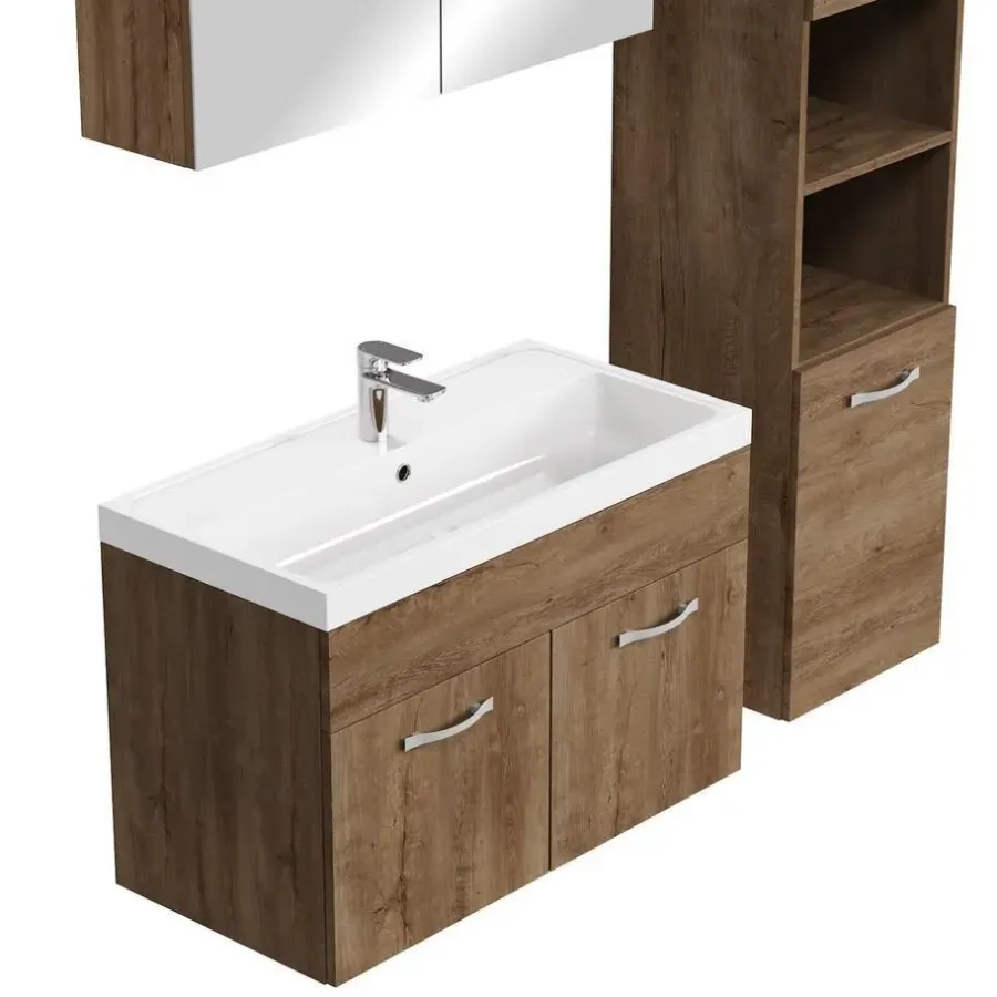 Badplaats Badkamermeubel Set Paso XL 80 x 40 cm - Bruin Eiken - Badmeubel met