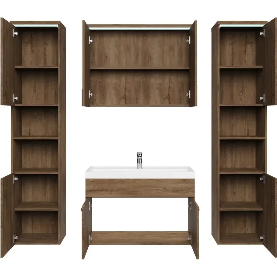 Badplaats Badkamermeubel Set Paso XL 80 x 40 cm - Bruin Eiken - Badmeubel met