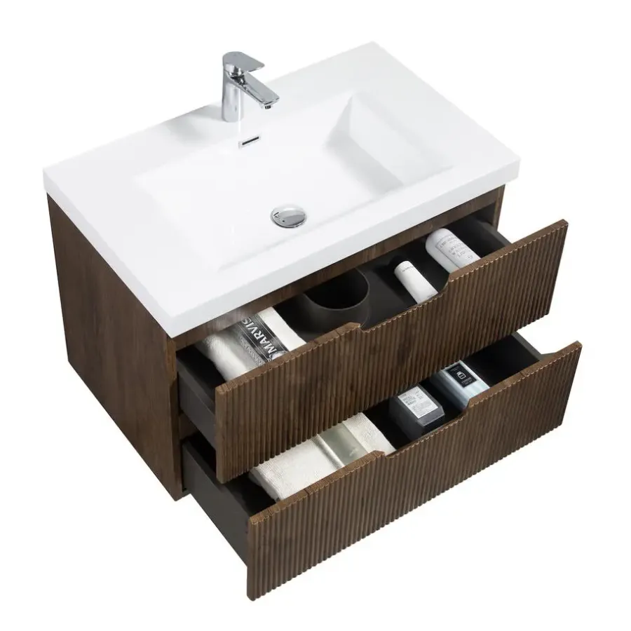 Badmeubelsets-Badplaats Badkamermeubel Set Thermis 80cm - Walnoot Bruin - Badmeubel met