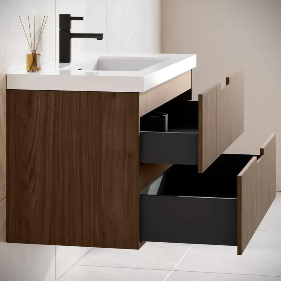 Badmeubelsets-Badplaats Badkamermeubel Set Thermis 80cm - Walnoot Bruin - Badmeubel met