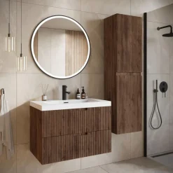 Badmeubelsets-Badplaats Badkamermeubel Set Thermis 80cm - Walnoot Bruin - Badmeubel met
